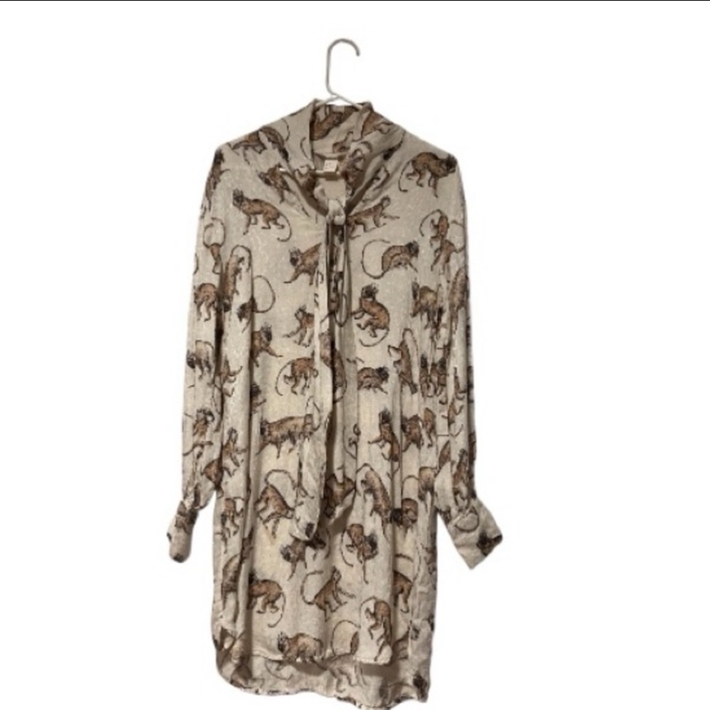 H&M Crown Monkey Print Bow Mini Dress Size 8 Animal Print - Picture 2 of 11